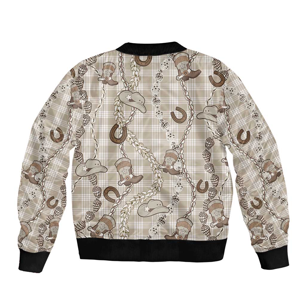 Hawaii Palaka Cowboy Sleeve Zip Bomber Jacket Shell Maile Lei With Western Patterns - Polynesian Pride