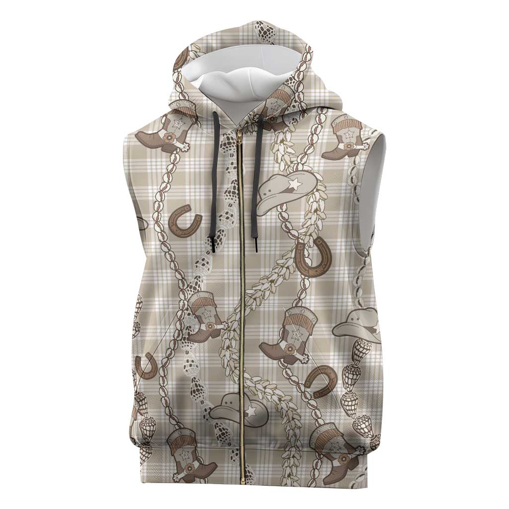 Hawaii Palaka Cowboy Sleeveless Zip Hoodie Shell Maile Lei With Western Patterns - Polynesian Pride