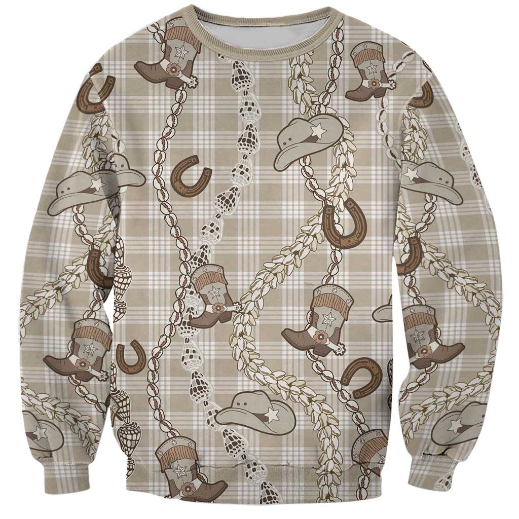 Hawaii Palaka Cowboy Sweatshirt Shell Maile Lei With Western Patterns - Polynesian Pride