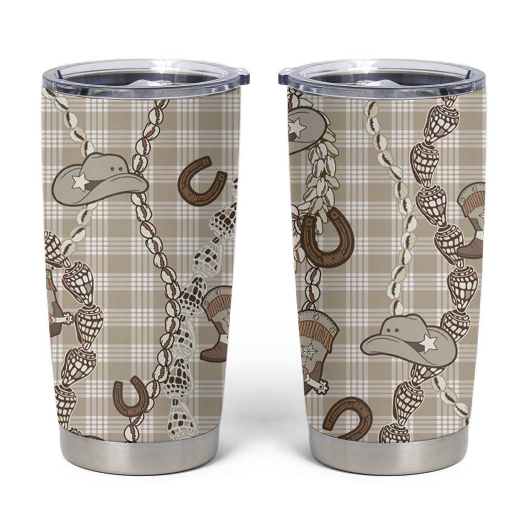 Hawaii Palaka Cowboy Tumbler Cup Shell Maile Lei With Western Patterns - Polynesian Pride