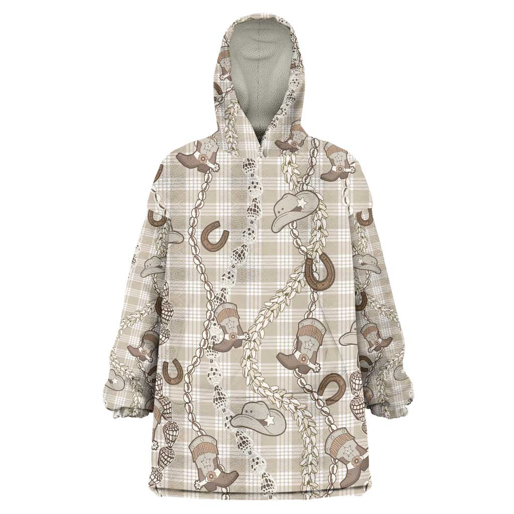 Hawaii Palaka Cowboy Wearable Blanket Hoodie Shell Maile Lei With Western Patterns - Polynesian Pride
