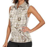 Hawaii Palaka Cowboy Women Sleeveless Polo Shirt Shell Maile Lei With Western Patterns - Polynesian Pride