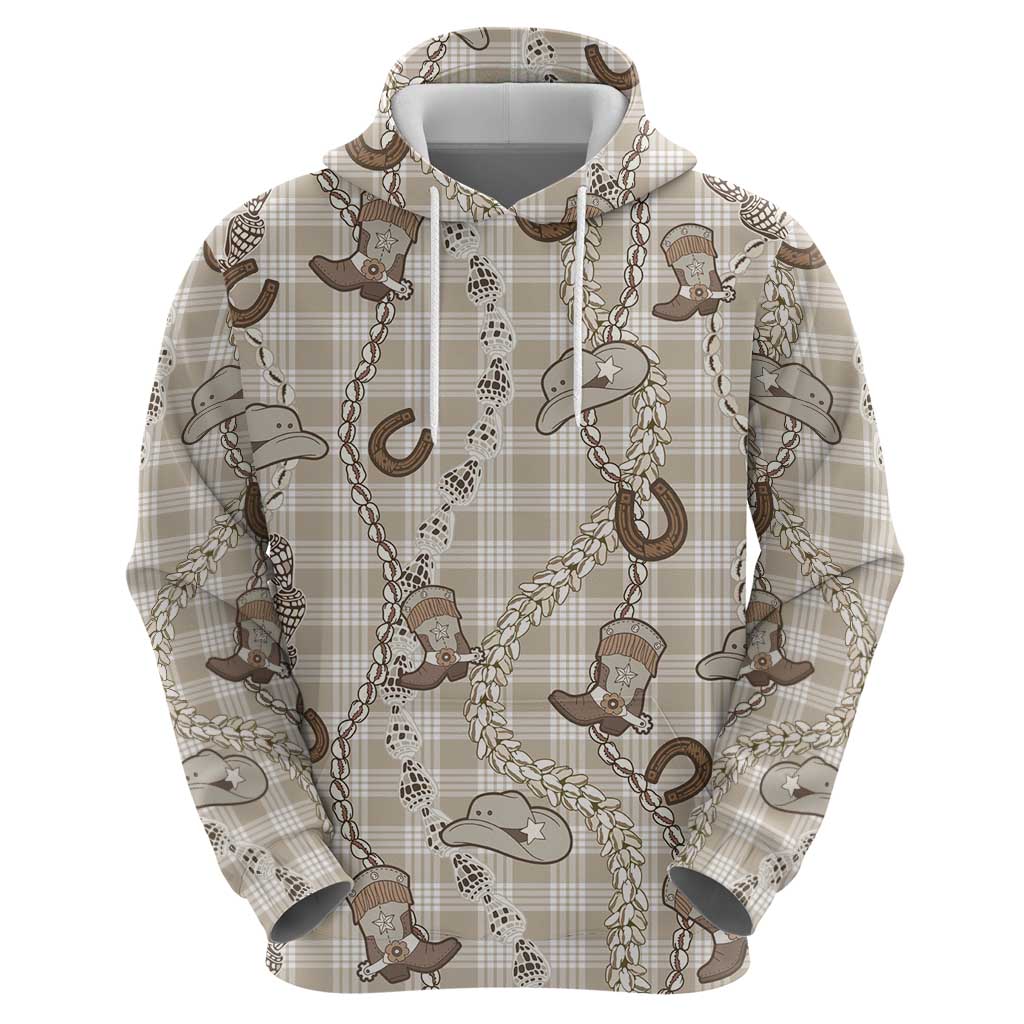 Hawaii Palaka Cowboy Zip Hoodie Shell Maile Lei With Western Patterns - Polynesian Pride