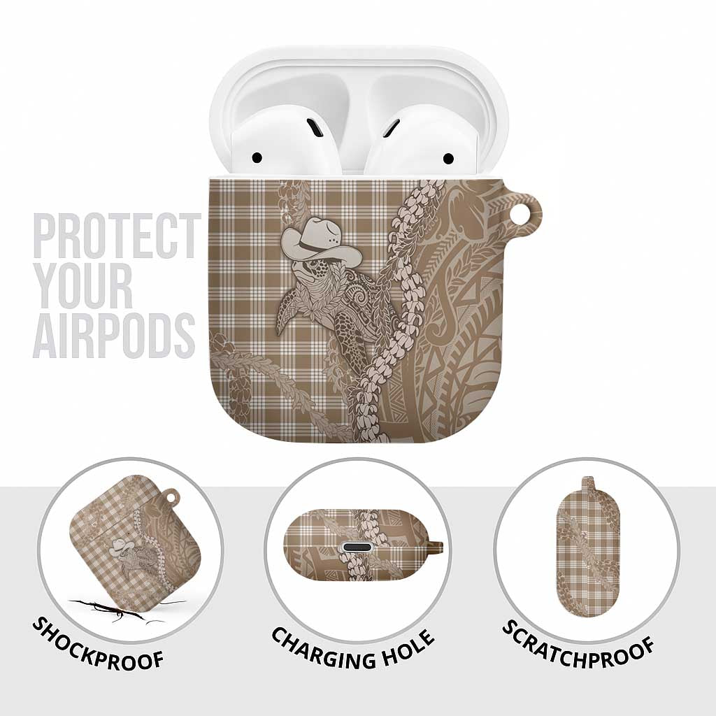 Beige Hawaii Palaka Cowboy Turtle AirPods Case Hawaiian Paniolo Puakenikeni Maile Lei - Polynesian Pride