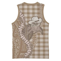 Beige Hawaii Palaka Cowboy Turtle Basketball Jersey Hawaiian Paniolo Puakenikeni Maile Lei - Polynesian Pride