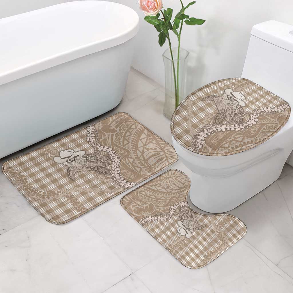 Beige Hawaii Palaka Cowboy Turtle Bathroom Set Hawaiian Paniolo Puakenikeni Maile Lei - Polynesian Pride