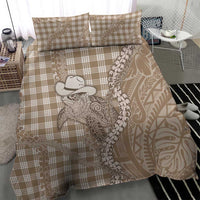Beige Hawaii Palaka Cowboy Turtle Bedding Set Hawaiian Paniolo Puakenikeni Maile Lei - Polynesian Pride