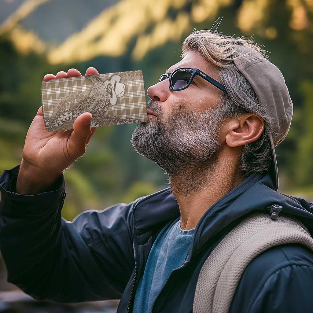 Beige Hawaii Palaka Cowboy Turtle 4 in 1 Can Cooler Tumbler Hawaiian Paniolo Puakenikeni Maile Lei - Polynesian Pride