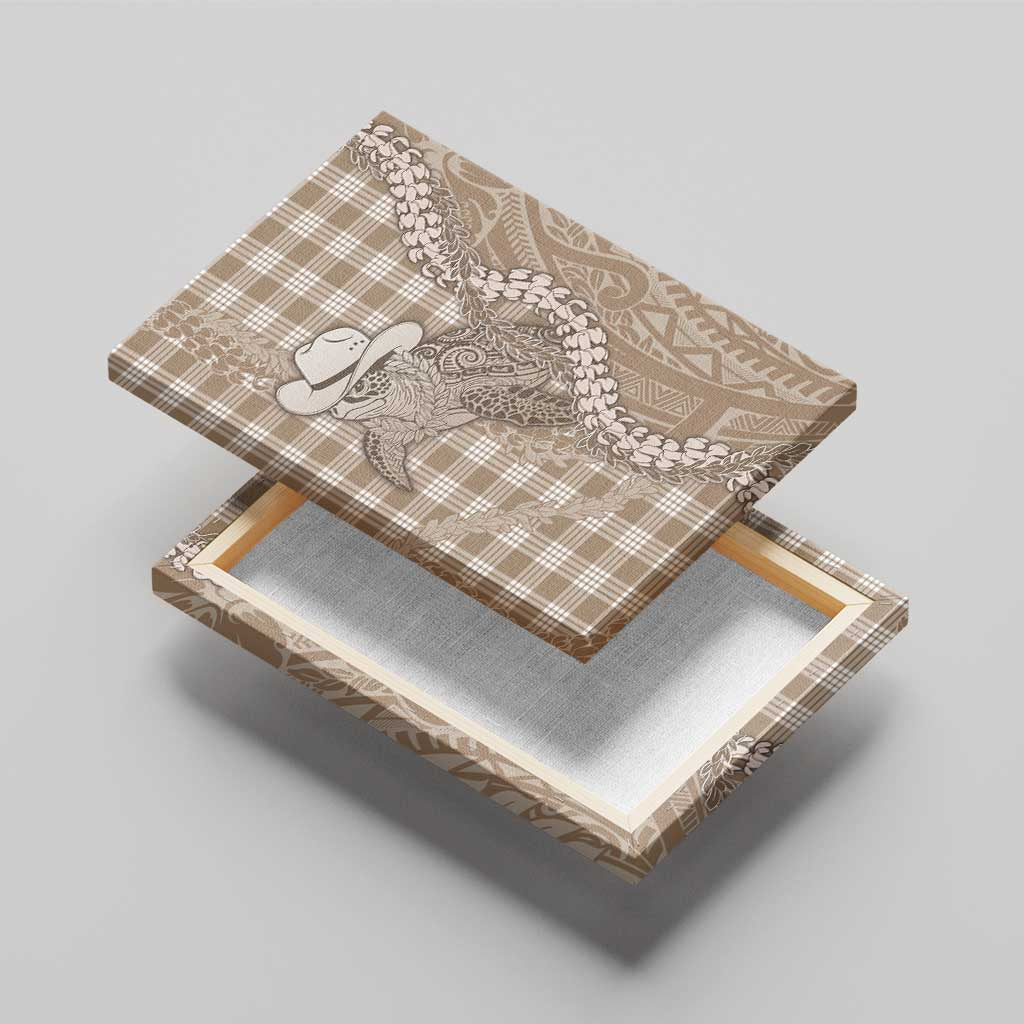 Beige Hawaii Palaka Cowboy Turtle Canvas Wall Art Hawaiian Paniolo Puakenikeni Maile Lei - Polynesian Pride