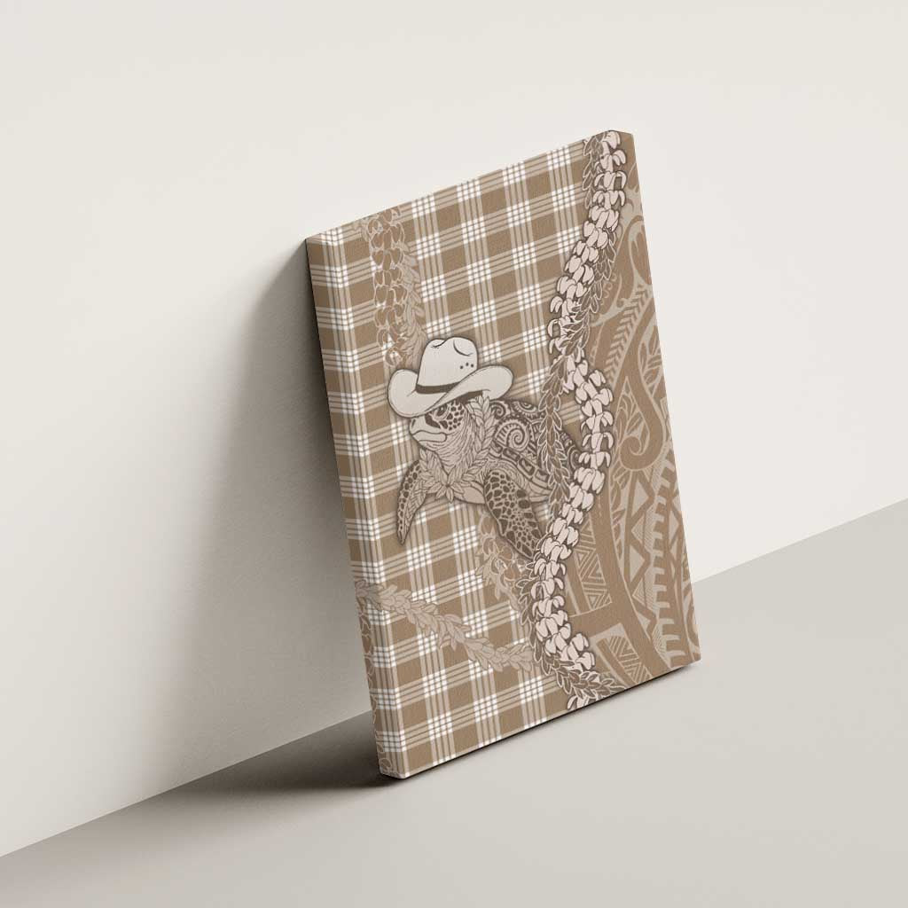 Beige Hawaii Palaka Cowboy Turtle Canvas Wall Art Hawaiian Paniolo Puakenikeni Maile Lei - Polynesian Pride