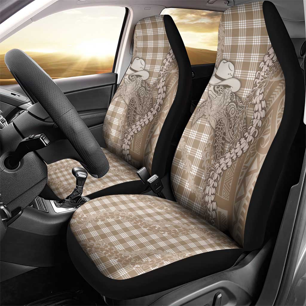 Beige Hawaii Palaka Cowboy Turtle Car Seat Cover Hawaiian Paniolo Puakenikeni Maile Lei - Polynesian Pride