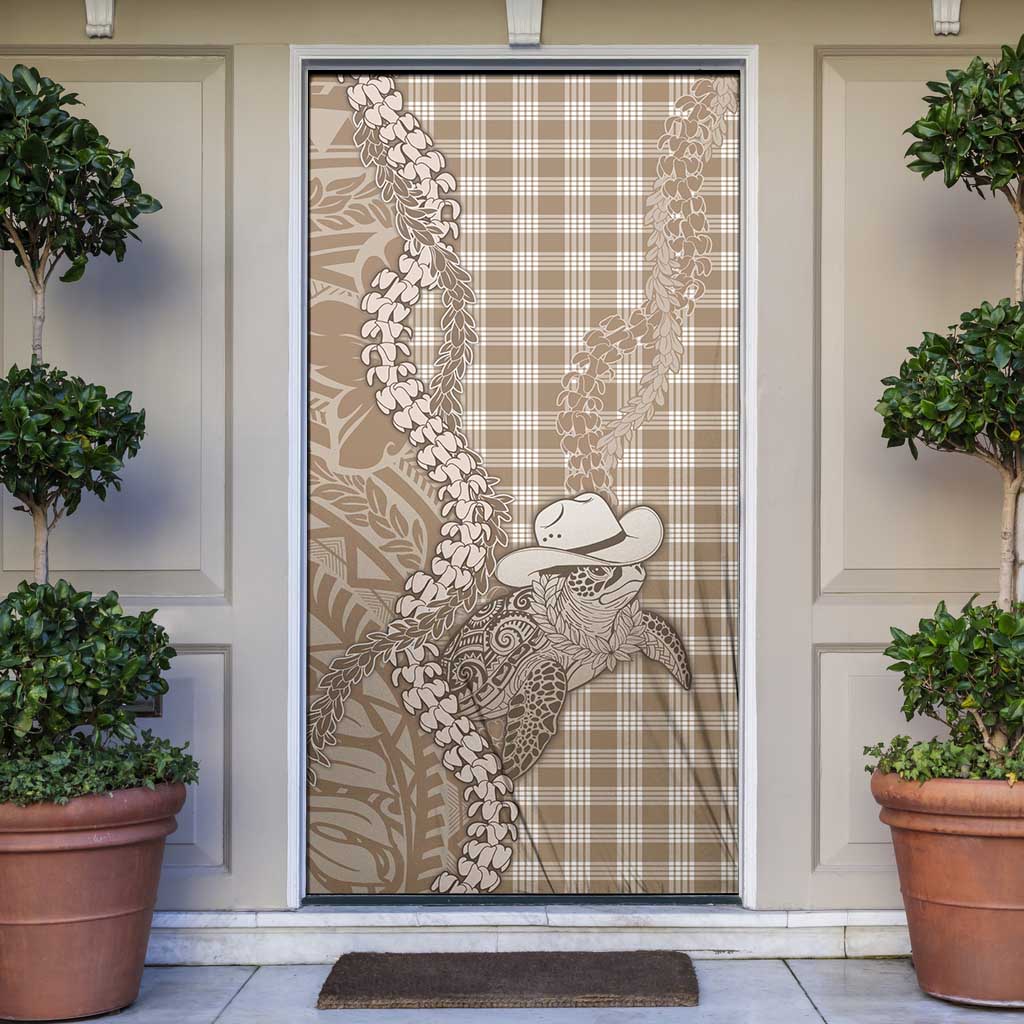 Beige Hawaii Palaka Cowboy Turtle Door Cover Hawaiian Paniolo Puakenikeni Maile Lei - Polynesian Pride
