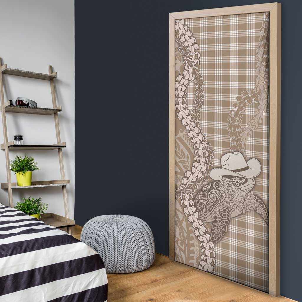Beige Hawaii Palaka Cowboy Turtle Door Cover Hawaiian Paniolo Puakenikeni Maile Lei - Polynesian Pride