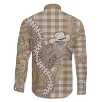 Beige Hawaii Palaka Cowboy Turtle Family Matching Puletasi and Hawaiian Shirt Hawaiian Paniolo Puakenikeni Maile Lei DT05 - Polynesian Pride