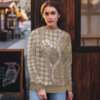 Beige Hawaii Palaka Cowboy Turtle Ugly Christmas Sweater Hawaiian Paniolo Puakenikeni Maile Lei - Polynesian Pride