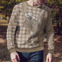 Beige Hawaii Palaka Cowboy Turtle Ugly Christmas Sweater Hawaiian Paniolo Puakenikeni Maile Lei - Polynesian Pride