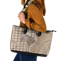Beige Hawaii Palaka Cowboy Turtle Leather Tote Bag Hawaiian Paniolo Puakenikeni Maile Lei - Polynesian Pride