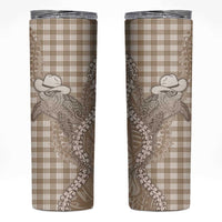 Beige Hawaii Palaka Cowboy Turtle Skinny Tumbler Hawaiian Paniolo Puakenikeni Maile Lei - Polynesian Pride