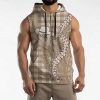 Beige Hawaii Palaka Cowboy Turtle Sleeveless Zip Hoodie Hawaiian Paniolo Puakenikeni Maile Lei DT05