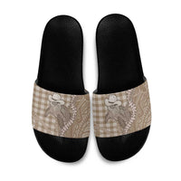 Beige Hawaii Palaka Cowboy Turtle Slide Sandals Hawaiian Paniolo Puakenikeni Maile Lei - Polynesian Pride