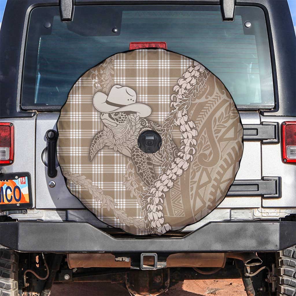Beige Hawaii Palaka Cowboy Turtle Spare Tire Cover Hawaiian Paniolo Puakenikeni Maile Lei - Polynesian Pride
