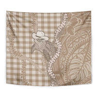 Beige Hawaii Palaka Cowboy Turtle Tapestry Hawaiian Paniolo Puakenikeni Maile Lei - Polynesian Pride