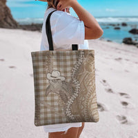 Beige Hawaii Palaka Cowboy Turtle Tote Bag Hawaiian Paniolo Puakenikeni Maile Lei - Polynesian Pride