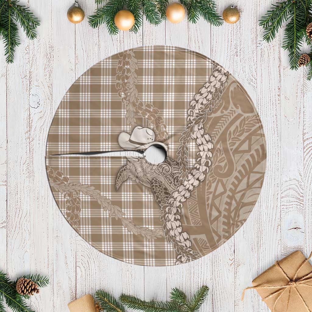 Beige Hawaii Palaka Cowboy Turtle Tree Skirt Hawaiian Paniolo Puakenikeni Maile Lei - Polynesian Pride