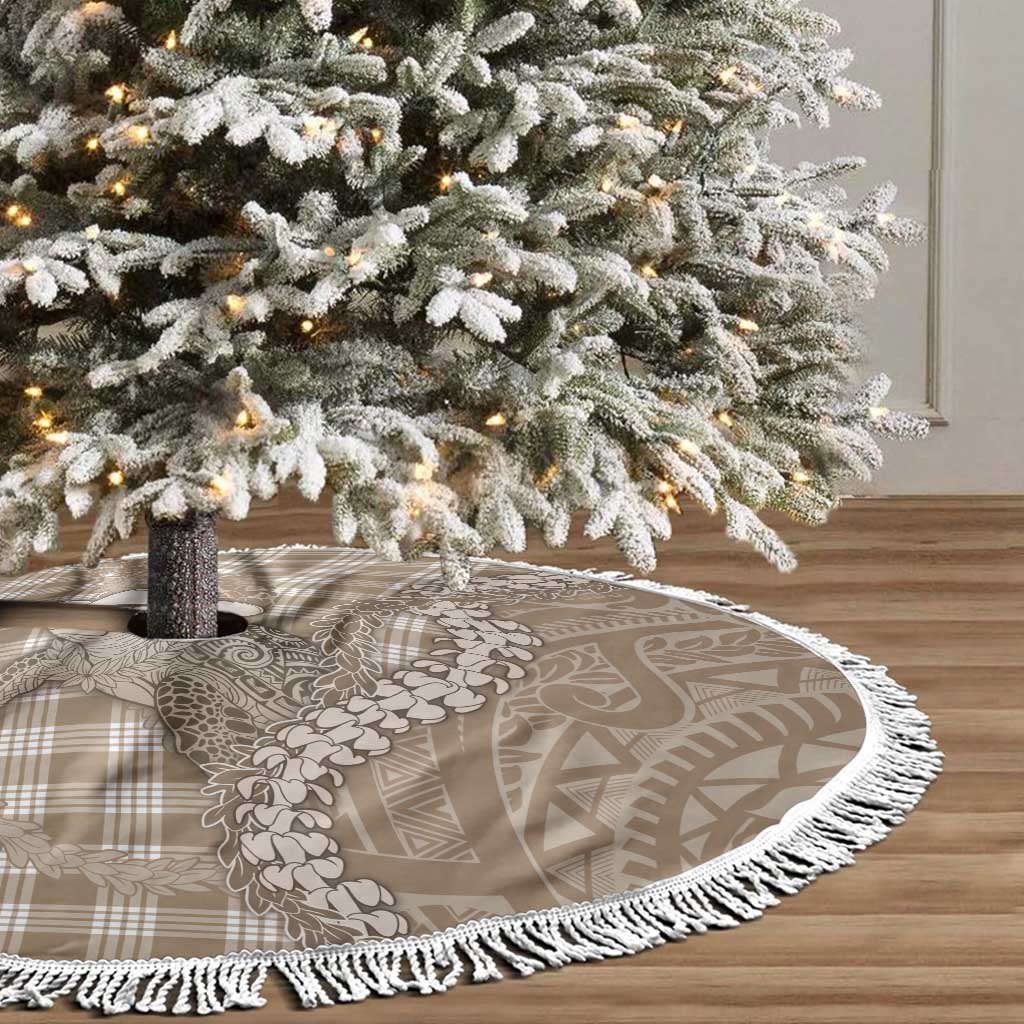 Beige Hawaii Palaka Cowboy Turtle Tree Skirt Hawaiian Paniolo Puakenikeni Maile Lei - Polynesian Pride