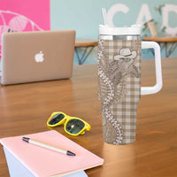 Beige Hawaii Palaka Cowboy Turtle Tumbler With Handle Hawaiian Paniolo Puakenikeni Maile Lei - Polynesian Pride