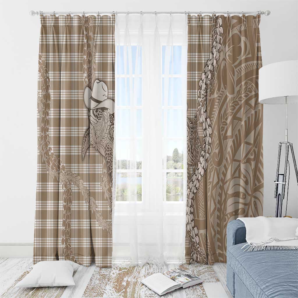 Beige Hawaii Palaka Cowboy Turtle Window Curtain Hawaiian Paniolo Puakenikeni Maile Lei - Polynesian Pride
