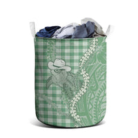 Green Hawaii Palaka Cowboy Turtle Laundry Basket Hawaiian Paniolo Puakenikeni Maile Lei - Polynesian Pride