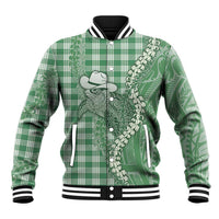 Green Hawaii Palaka Cowboy Turtle Baseball Jacket Hawaiian Paniolo Puakenikeni Maile Lei - Polynesian Pride