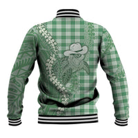 Green Hawaii Palaka Cowboy Turtle Baseball Jacket Hawaiian Paniolo Puakenikeni Maile Lei - Polynesian Pride