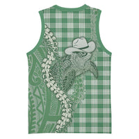 Green Hawaii Palaka Cowboy Turtle Basketball Jersey Hawaiian Paniolo Puakenikeni Maile Lei - Polynesian Pride