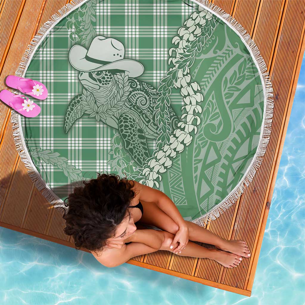 Green Hawaii Palaka Cowboy Turtle Beach Blanket Hawaiian Paniolo Puakenikeni Maile Lei - Polynesian Pride