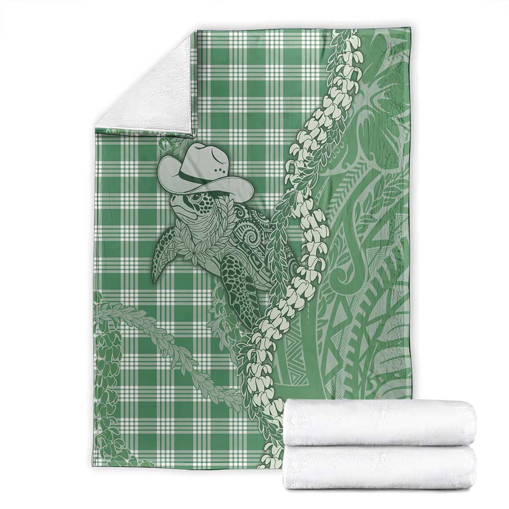 Green Hawaii Palaka Cowboy Turtle Blanket Hawaiian Paniolo Puakenikeni Maile Lei - Polynesian Pride