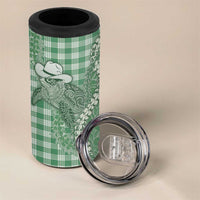 Green Hawaii Palaka Cowboy Turtle 4 in 1 Can Cooler Tumbler Hawaiian Paniolo Puakenikeni Maile Lei - Polynesian Pride