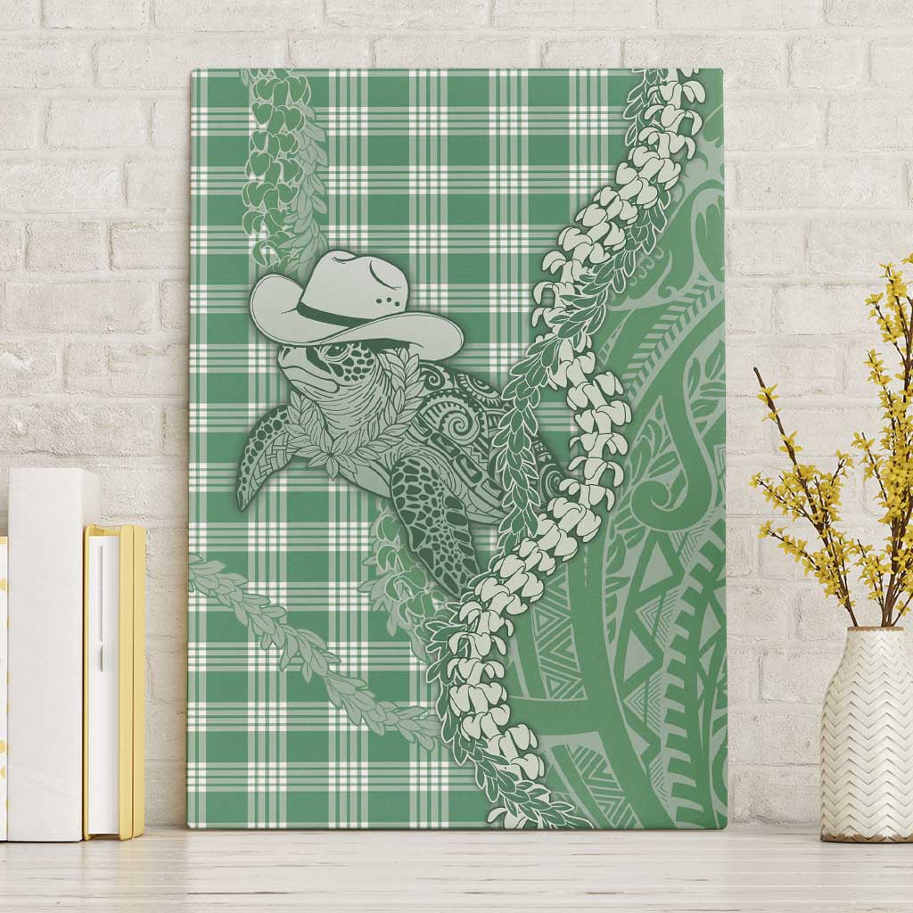 Green Hawaii Palaka Cowboy Turtle Canvas Wall Art Hawaiian Paniolo Puakenikeni Maile Lei - Polynesian Pride