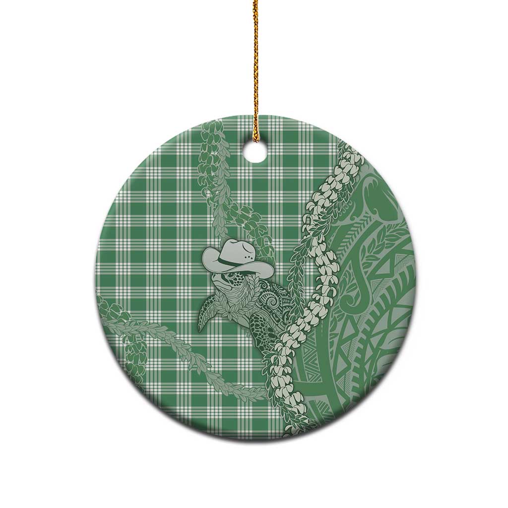 Green Hawaii Palaka Cowboy Turtle Ceramic Ornament Hawaiian Paniolo Puakenikeni Maile Lei - Polynesian Pride