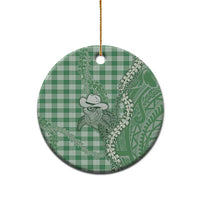 Green Hawaii Palaka Cowboy Turtle Ceramic Ornament Hawaiian Paniolo Puakenikeni Maile Lei - Polynesian Pride