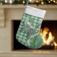 Green Hawaii Palaka Cowboy Turtle Christmas Stocking Hawaiian Paniolo Puakenikeni Maile Lei - Polynesian Pride