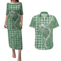 Green Hawaii Palaka Cowboy Turtle Couples Matching Puletasi and Hawaiian Shirt Hawaiian Paniolo Puakenikeni Maile Lei DT05 Green - Polynesian Pride