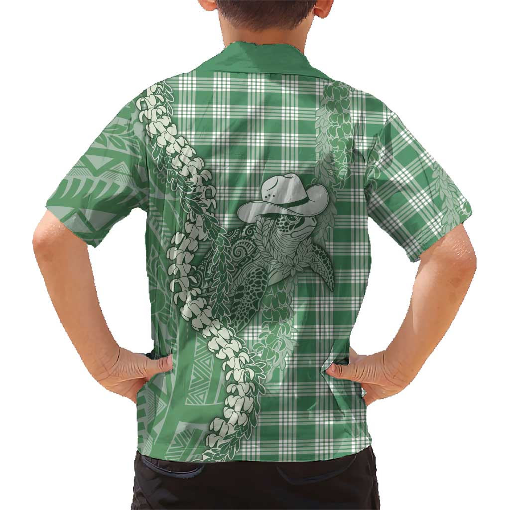 Green Hawaii Palaka Cowboy Turtle Family Matching Puletasi and Hawaiian Shirt Hawaiian Paniolo Puakenikeni Maile Lei DT05 - Polynesian Pride