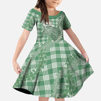 Green Hawaii Palaka Cowboy Turtle Family Matching Puletasi and Hawaiian Shirt Hawaiian Paniolo Puakenikeni Maile Lei DT05 Daughter's Dress Green - Polynesian Pride