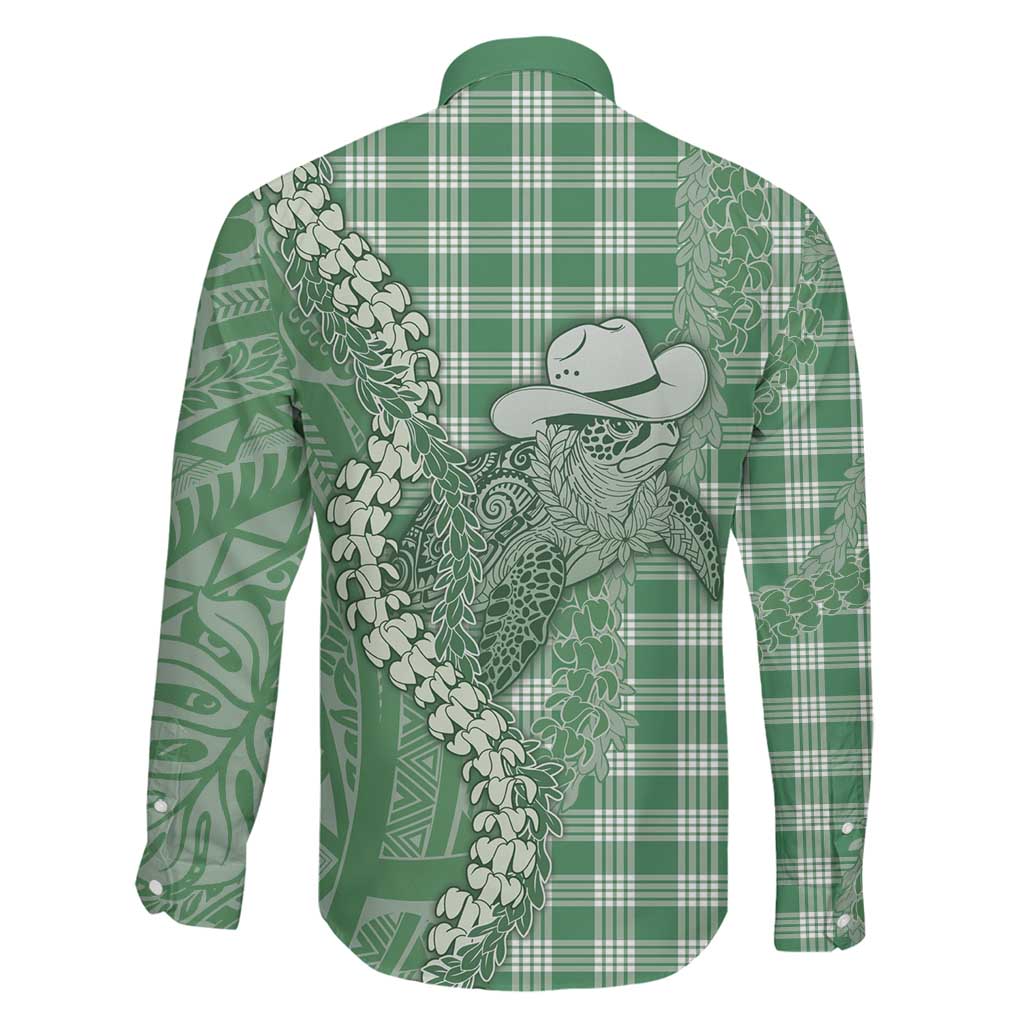 Green Hawaii Palaka Cowboy Turtle Family Matching Puletasi and Hawaiian Shirt Hawaiian Paniolo Puakenikeni Maile Lei DT05 - Polynesian Pride
