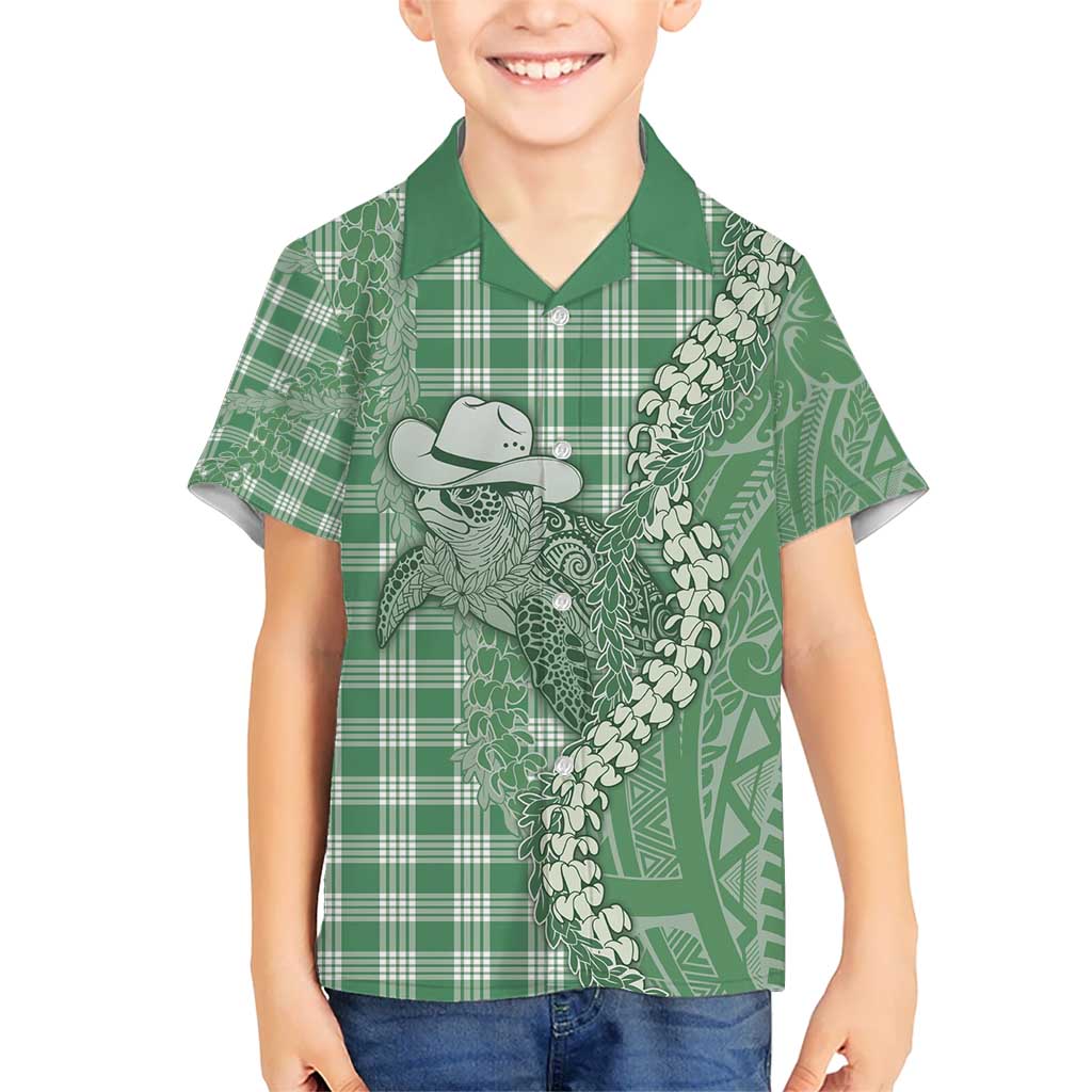 Green Hawaii Palaka Cowboy Turtle Hawaiian Shirt Hawaiian Paniolo Puakenikeni Maile Lei - Polynesian Pride