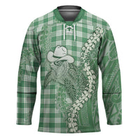 Green Hawaii Palaka Cowboy Turtle Hockey Jersey Hawaiian Paniolo Puakenikeni Maile Lei - Polynesian Pride