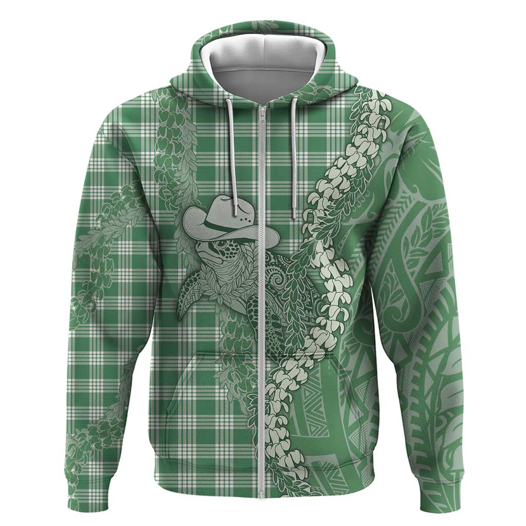 Green Hawaii Palaka Cowboy Turtle Hoodie Hawaiian Paniolo Puakenikeni Maile Lei - Polynesian Pride
