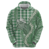 Green Hawaii Palaka Cowboy Turtle Hoodie Hawaiian Paniolo Puakenikeni Maile Lei - Polynesian Pride